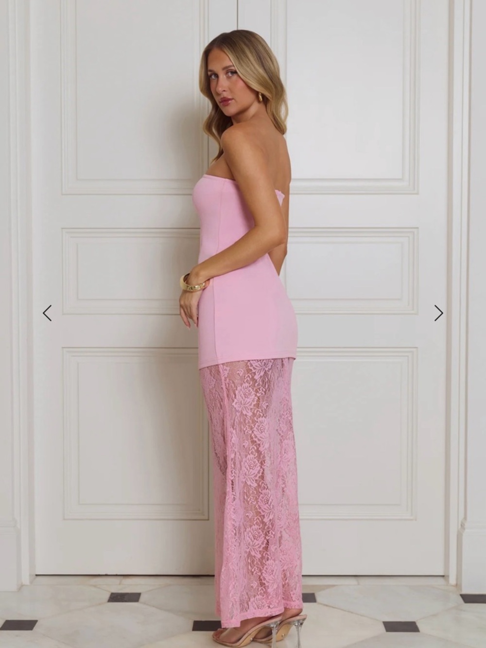 Hello Molly Strapless Pink Lace Mini Dress - Picture 3 of 4